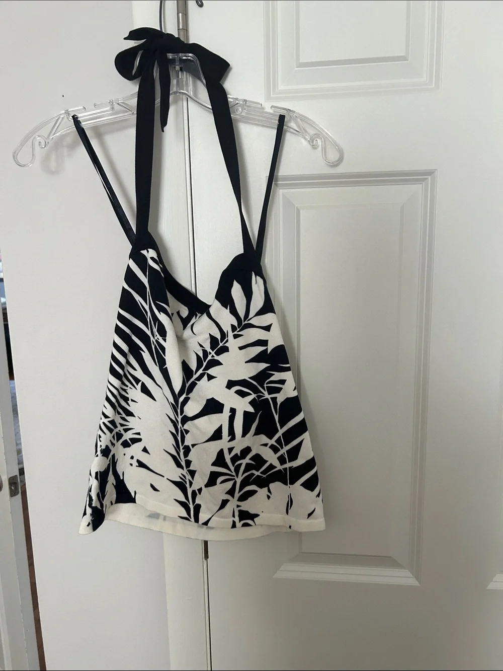 Black & White Tropical Print One-Piece Halter Top